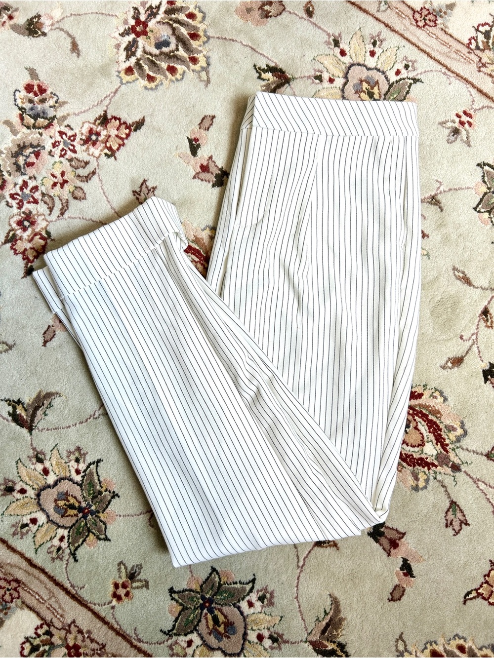 NYDJ White Tapered Pinstripe Trousers